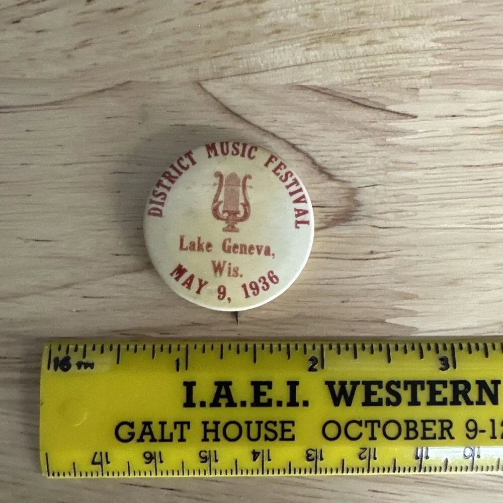 RARE 1936 District Music Festival Lake Geneva Wisconsin Antique Pinback Button
